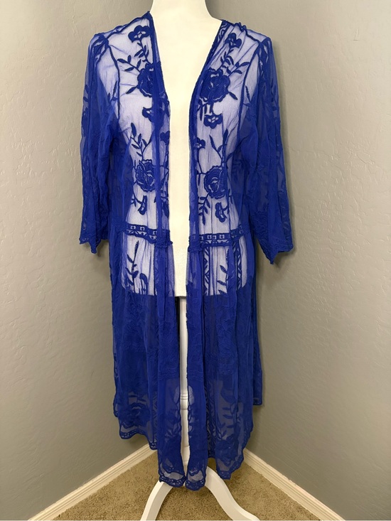 Lane Bryant Other - Lane Bryant Sheer Embroidered Lace Kimono in Cobalt Blue Cover Up Size 14/16